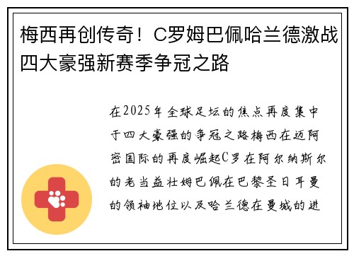 梅西再创传奇！C罗姆巴佩哈兰德激战四大豪强新赛季争冠之路